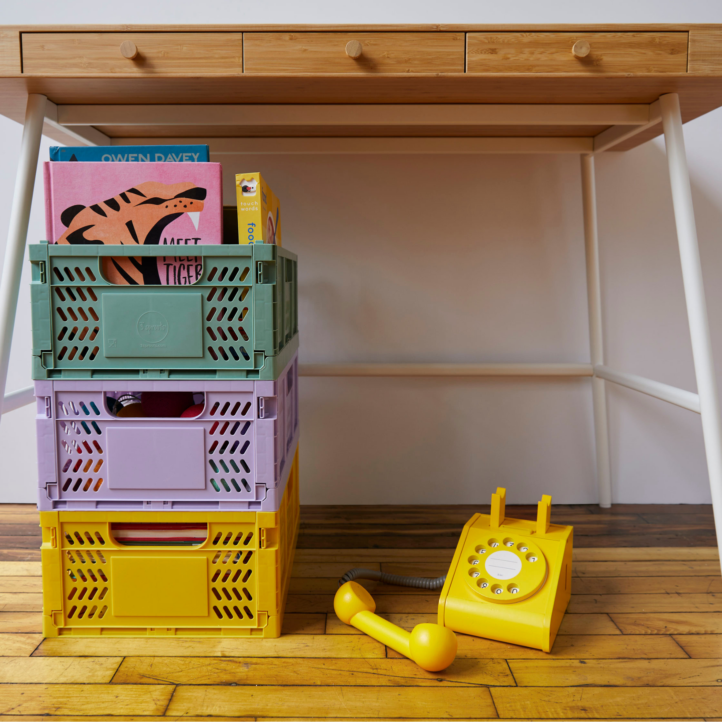 modern folding crate - yellow - 2 sizes available