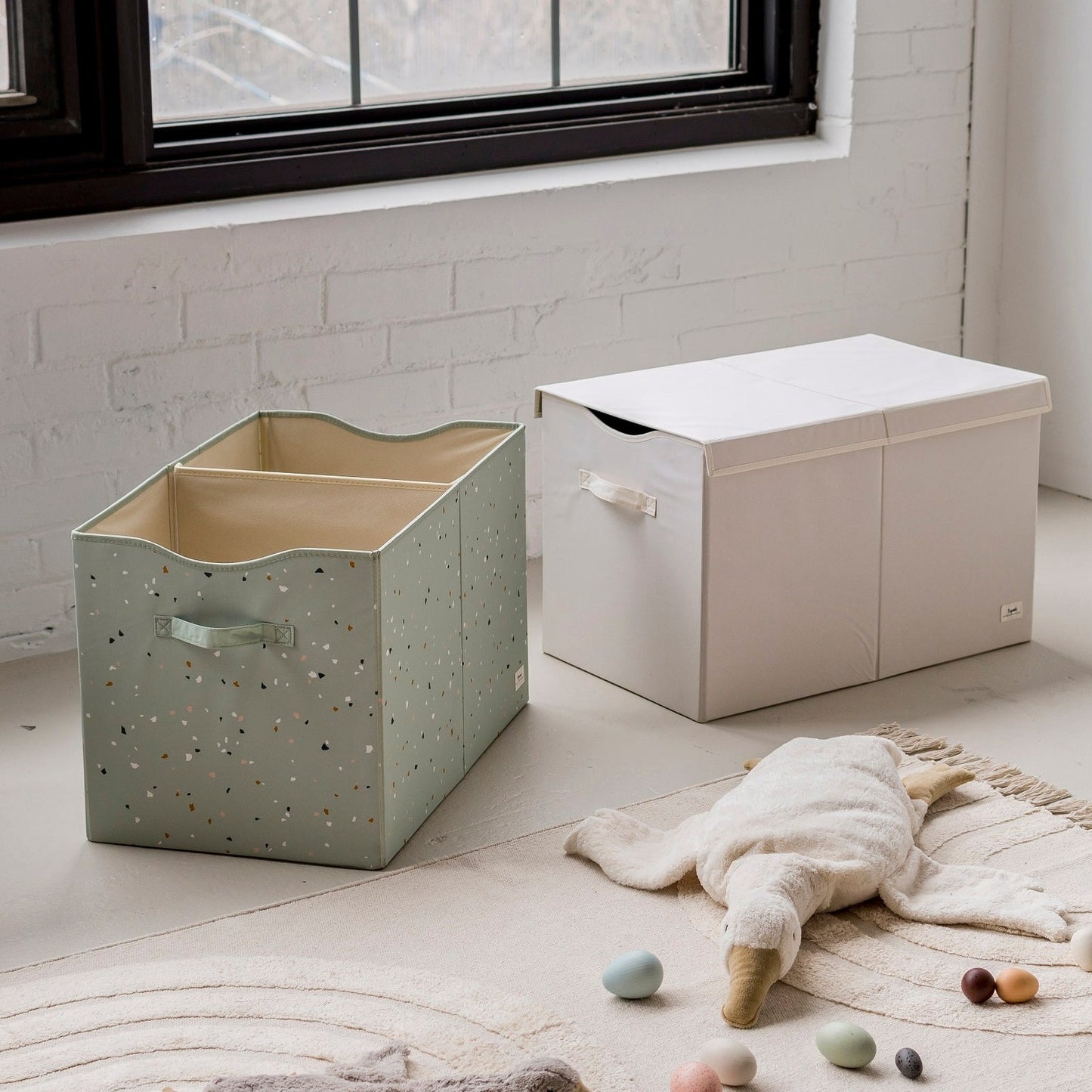 terrazzo green recycled fabric folding storage chest